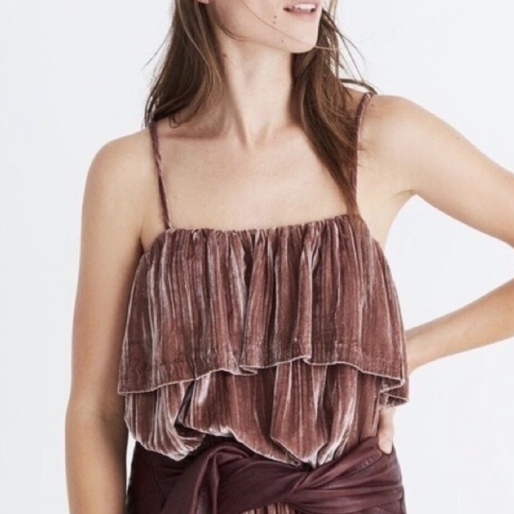 Madewell Blush Crusted Velvet Ruffle Tank - Picture 13 of 13